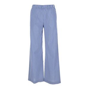 Plain Women Blue Pants With Wide Leg And All-Over Striped Motif In Fabric Woman